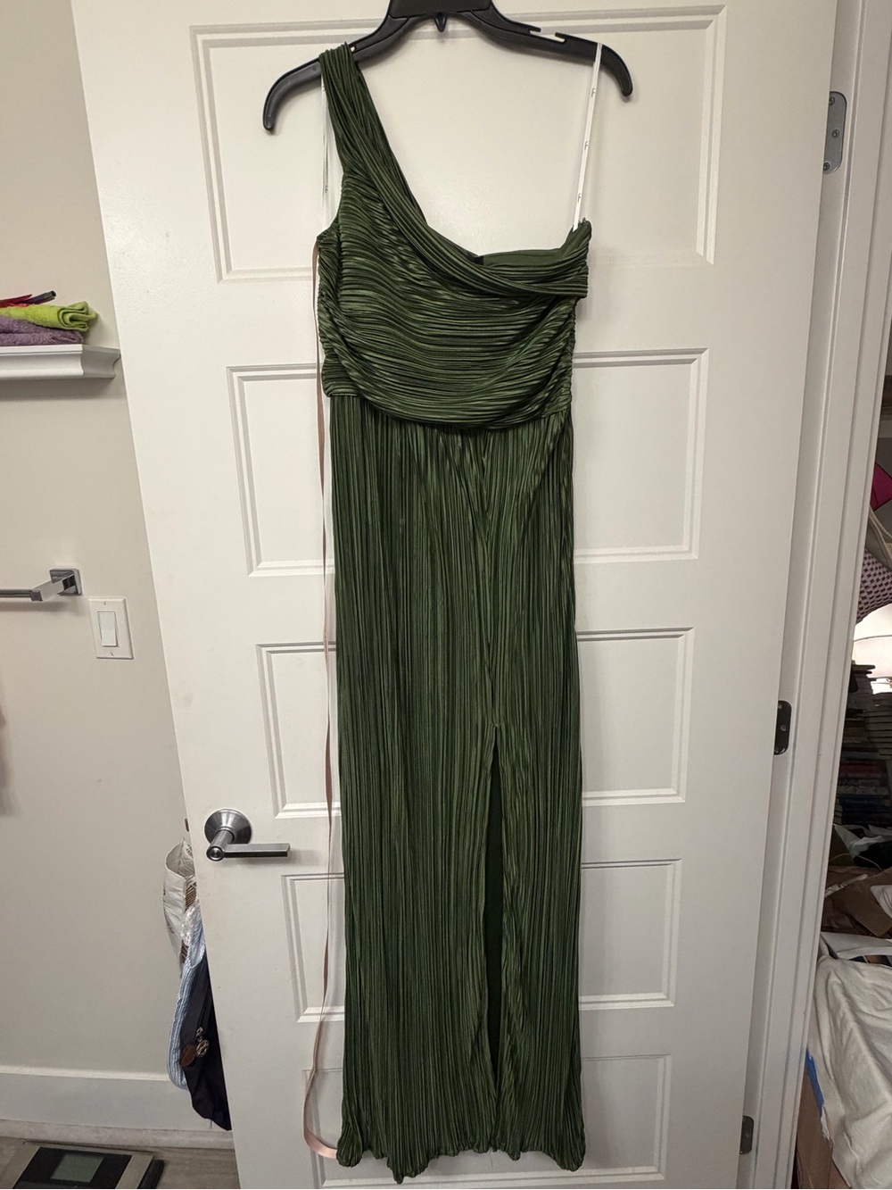 Lulu's Olive Green One-Shoulder Pleated Dress